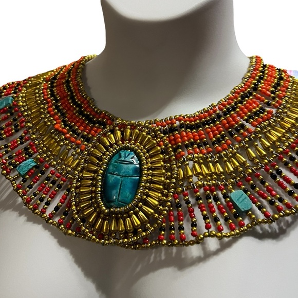 Ancient Egyptian Revival Beaded Scarab Collar
Necklace Handmade Statement Piece - Picture 4 of 9